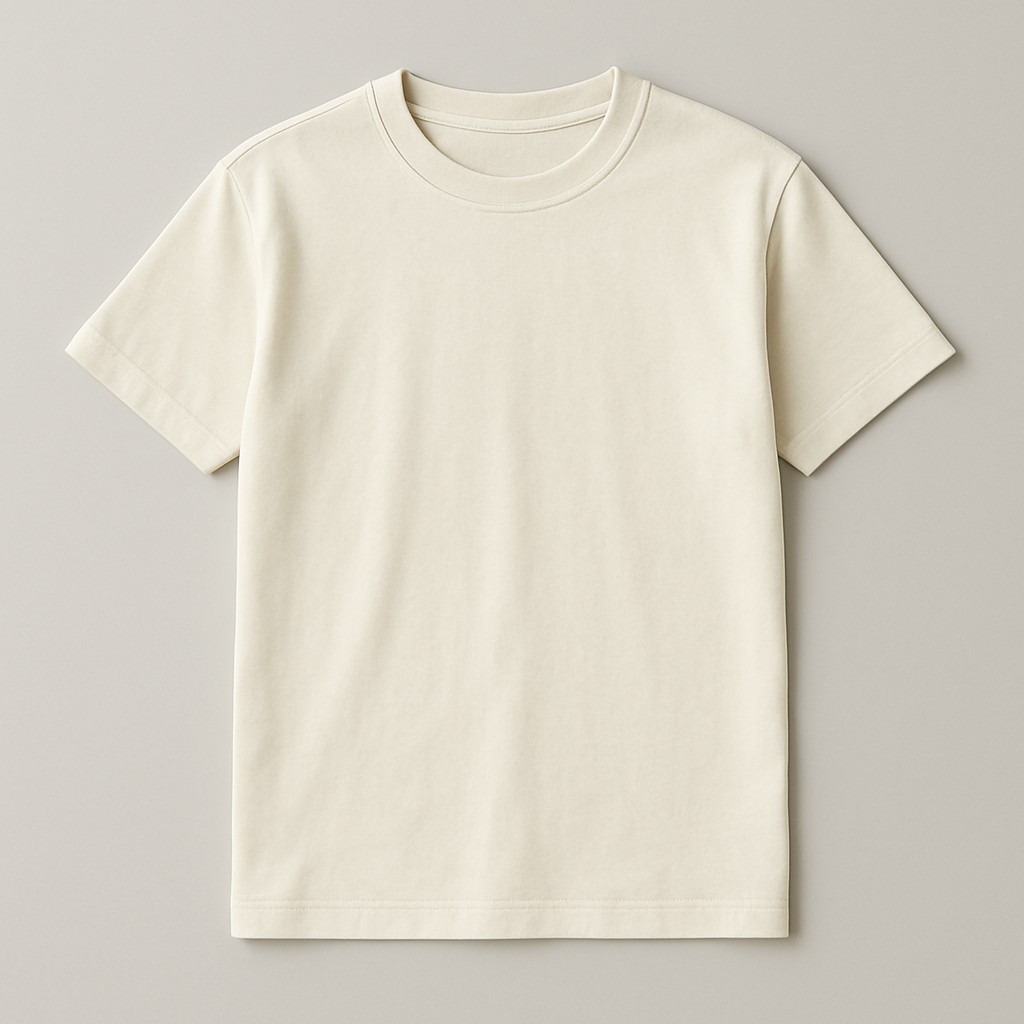 تیشرتی باکیفیت و اوریجینال با طراحی ساده و شیک، الهام‌گرفته از برندهای محبوب جهانی — بدون هیچ لوگو یا نام برند قابل‌مشاهده — ساخته‌شده از نخ پنبه‌ای باکیفیت، دوخت تمیز و فیت عالی، خوش‌استایل و درعین‌حال ساده و همه‌پسند، با رنگ خنثی (مثل سفید، مشکی یا کرم)، مناسب برای استایل روزمره اما شیک، قابل استفاده برای خانم‌ها و آقایان، نمایش داده‌شده روی مانکن مدرن یا به‌صورت تصویر فلت‌لی (از بالا گرفته‌شده).