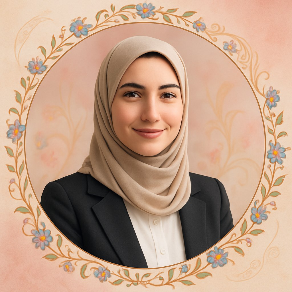 یک عکس پروفایل برای ادمین خانم ایرانی با استایل حرفه‌ای و در عین حال دلنشین و زنانه. سوژه در مرکز تصویر با لبخندی ملایم، در پس‌زمینه‌ای محو با ترکیب رنگ‌های آرامش‌بخش مثل صورتی کم‌رنگ، کرم، و طلایی ملایم قرار دارد. المان‌هایی مانند گل‌های ایرانی ظریف، خطوط منحنی لطیف، و نور طبیعی ملایم حس زنانگی و زیبایی را برجسته می‌کنند. سوژه با پوشش مدرن ایرانی و طرحی ساده اما شیک، در یک قاب دایره‌ای با حاشیه‌ای از نقوش گل‌وبوته‌های سنتی ایرانی قرار دارد. تصویر به‌گونه‌ای است که حس اعتماد، حرفه‌ای بودن و انرژی مثبت را القا می‌کند.