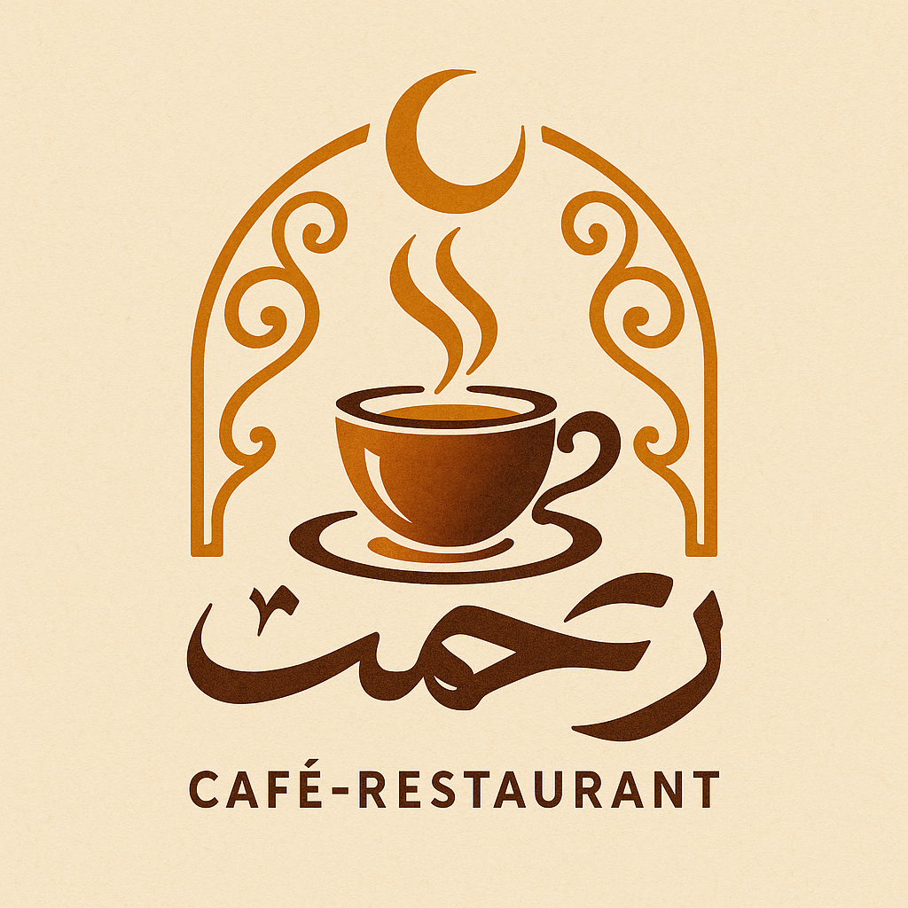 یک لوگوی خلاقانه و زیبا برای یک کافه-رستوران سنتی به نام «رحمت» (به خط فارسی رحمت) طراحی کنید. این لوگو باید زیبایی‌شناسی سنتی ایرانی را با مینیمالیسم مدرن ترکیب کند. عناصر نمادینی مانند بخار برخاسته از فنجان چای، خطوط خوشنویسی که شبیه معماری ایرانی یا الگوهای کاشی‌کاری هستند را در آن بگنجانید. از یک پالت رنگی گرم و جذاب - مانند زعفرانی پررنگ، قهوه‌ای پررنگ و کرم - استفاده کنید. لوگو باید برای تابلوها، منوها و برندسازی کاربردی باشد و کلمه فارسی «رحمت» باید به طور برجسته در خوشنویسی هنری، احتمالاً در گرافیک لوگو، ترکیب شود.