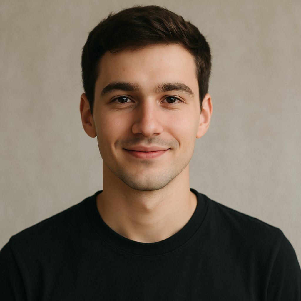 یک عکس پروفایل پسرانه ساده و شیک، پسر جوان با موهای مرتب و طبیعی (قهوه‌ای روشن یا مشکی)، چهره‌ای آرام و لبخند ملایم. لباس روزمره ولی خوش‌دوخت مانند یک تی‌شرت یا پیراهن ساده تک‌رنگ (سفید، خاکستری یا مشکی). پس‌زمینه محو با رنگ‌های خنثی یا طبیعی مانند خاکستری روشن یا کرم. نور طبیعی با روشنایی ملایم که چهره را برجسته می‌کند. سبک عکس حرفه‌ای، با ترکیبی از سادگی و زیبایی بی‌تکلف.