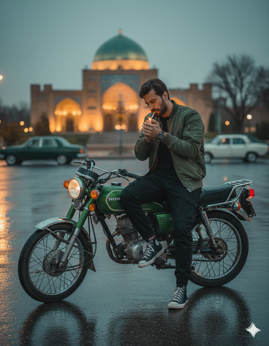 استایل شهری روی موتور — شب در شیراز