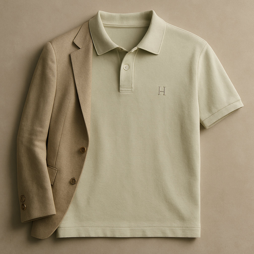 تصویری باکیفیت در محیط استودیویی از یک تیشرت با استایل اولد مانی، که به‌صورت صاف چیده شده یا بر تن مدل قرار دارد. این تیشرت از پارچه‌ای با کیفیت بالا مانند پنبه یا لینن تهیه شده و در رنگ‌های ملایم و کلاسیک مانند سفید استخوانی، کرم، بژ روشن یا سبز پاستلی طراحی شده است. طرح تیشرت ساده و مینیمال است، بدون هیچ‌گونه لوگوی بزرگ؛ تنها ممکن است یک مونوگرام کوچک و ظریف بر روی سینه دوخته شده باشد. یقهٔ تیشرت به‌صورت گرد کلاسیک یا یقه‌دار (پولو) با لبه‌های ریزبافت طراحی شده است. نورپردازی ملایم و هنرمندانه است و پس‌زمینه خنثی انتخاب شده تا بافت لوکس پارچه و برش کلاسیک لباس به‌خوبی نمایان شود. ممکن است با زیورآلات کلاسیک یا یک کت سبک ست شده باشد تا حس اشرافی و آراستگی استایل اولد مانی تقویت شود.