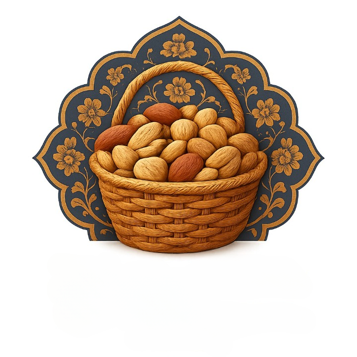 یک لوگوی جذاب و زیبا برای فروشگاه آجیل و خشکبار ایرانی که ترکیبی از سبدی پر از آجیل‌های متنوع به همراه نقش‌مایه‌های سنتی ایرانی مانند طرح‌های کاشی‌کاری باشد. طراحی باید حس لوکس بودن و طبیعی بودن را همزمان القا کند. رنگ‌بندی شامل رنگ‌های طبیعی مانند نارنجی گرم، زرد زعفرانی، و قهوه‌ای طبیعی برای ایجاد حس خوشمزه و اصیل بودن استفاده شود.