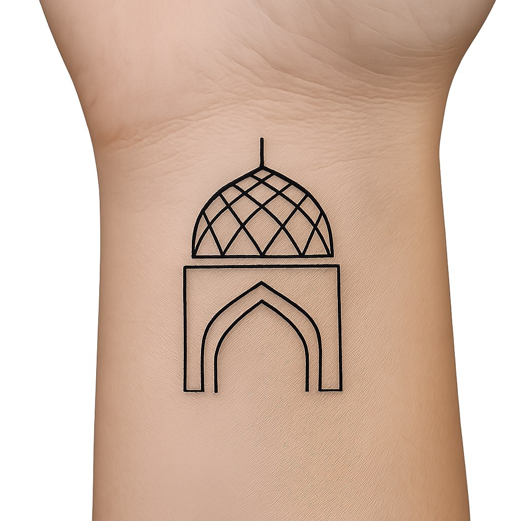 طراحی تتو مدرن با استفاده از اشکال هندسی الهام‌گرفته از معماری ایرانی مثل گنبد یا طاق. خطوط ساده و هندسه‌ی دقیق که به شکل یک تتوی کوچک و قابل‌توجه روی مچ یا قفسه سینه قابل اجرا باشد.