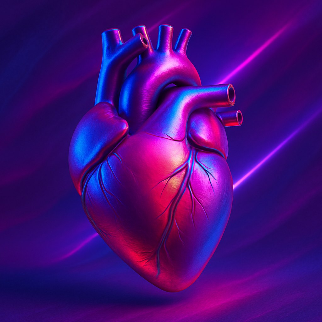 تصویری سه‌بعدی و بسیار باکیفیت از یک قلب مدرن و زیبا، با طراحی واقع‌گرایانه یا هنری، در سبک دیجیتال و نورپردازی حرفه‌ای. رنگ قلب از رنگ‌های مدرن و ترند امروزی باشد، مانند ترکیبی از قرمز متالیک، صورتی نئونی، یا گرادیان‌هایی از بنفش، آبی و ارغوانی. بک‌گراند تصویر خاص، خلاقانه و مدرن باشد — برای مثال بافت‌های نرم انتزاعی، خطوط نورانی، یا فضاهای مینیمال با افکت نور نئون. تصویر متفاوت و چشم‌نواز باشد و از زاویه‌ای تولید شود که قلب عمق و برجستگی طبیعی در فضای سه‌بعدی داشته باشد. وضوح تصویر بالا بوده و جزئیات با دقت و ظرافت نمایش داده شوند، گویی با نرم‌افزارهای حرفه‌ای گرافیک سه‌بعدی طراحی شده است