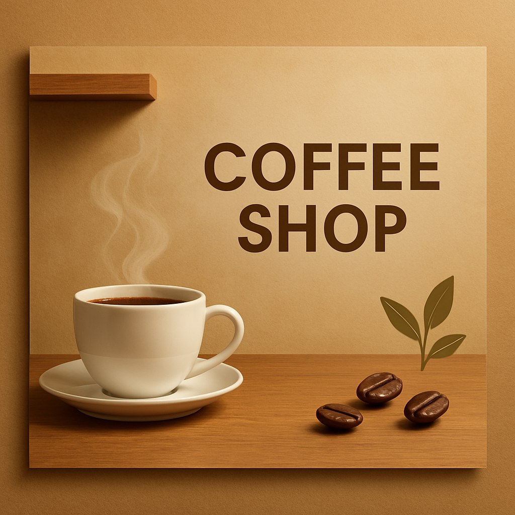 بنری شیک و مینیمال برای یک کافی‌شاپ مدرن، با رنگ‌های گرم و دلنشین مناسب فضای کافه مانند قهوه‌ای، کرم، بژ، نسکافه‌ای یا سبز زیتونی ملایم. در طراحی بنر از المان‌های ساده اما خاص استفاده شده باشد، مانند فنجان قهوه بخار‌دار، دانه‌های قهوه، برگ‌های مینیمال یا قفسه چوبی. طراحی دارای فضای خالی مناسب برای درج نام کافه، شعار، آدرس و اطلاعات تماس باشد (مانند ناحیه‌ای تمیز و خلوت در یک سمت بنر یا پایین تصویر). نورپردازی نرم و گرم باشد و حس آرامش، کیفیت و صمیمیت را القا کند. بنر کیفیت بالا داشته باشد و برای چاپ یا استفاده دیجیتال قابل استفاده باشد.