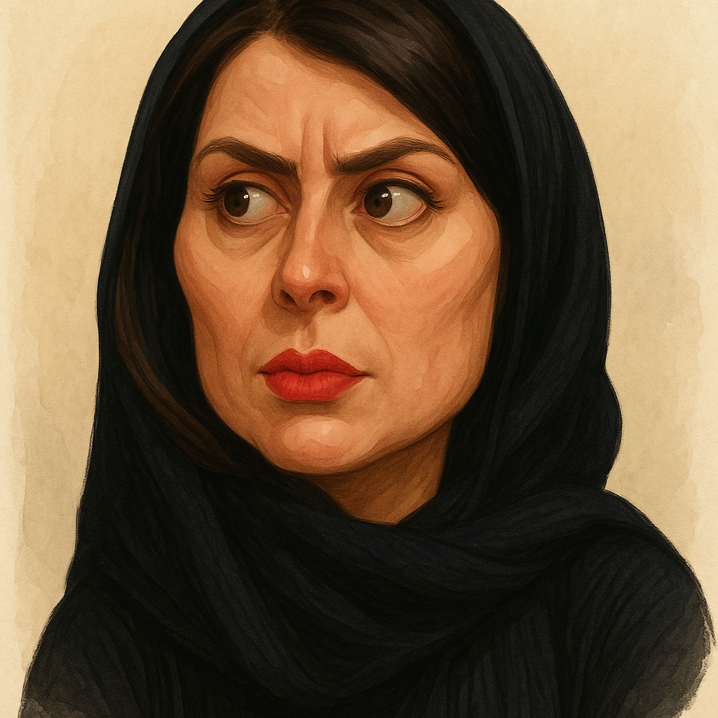 کاریکاتور لیلا حاتمی در حالیکه اخم کرده است