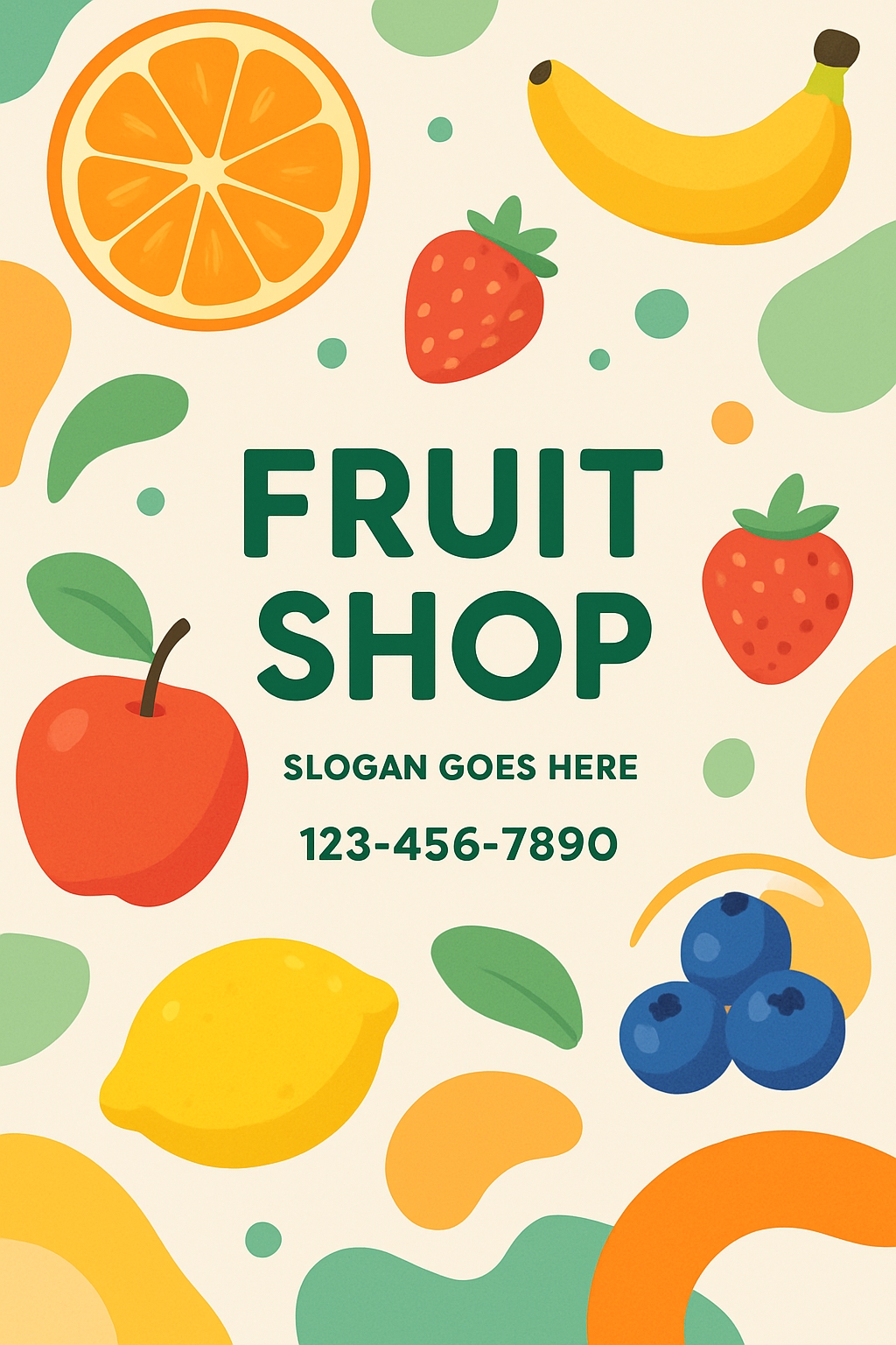 طرحی برای بنر میوه‌فروشی با طراحی مدرن، ترند و مینیمال. در تصویر فضای کافی برای نوشتن متن و اطلاعات فروشگاه (مانند نام، شماره تماس یا شعار تبلیغاتی) در نظر گرفته شود. در طراحی از المان‌های گرافیکی زیبا و مرتبط با میوه‌فروشی استفاده شود؛ مانند برش‌هایی از مرکبات، توت‌ها، سیب، موز یا اشکال انتزاعی الهام‌گرفته از میوه‌ها. رنگ‌ها باید با کیفیت بالا، زنده و جذاب باشند — مانند سبزهای ملایم، نارنجی‌های گرم، قرمزهای پررنگ و زردهای پاستلی. ترکیب‌بندی تصویر باید مطابق سبک‌های روز طراحی بنر باشد، مناسب برای استفاده در فضای چاپی یا دیجیتال. سایه‌ها ملایم باشند، از گرادینت‌های نرم استفاده شود و سبک کلی تصویر مدرن و شیک باشد.