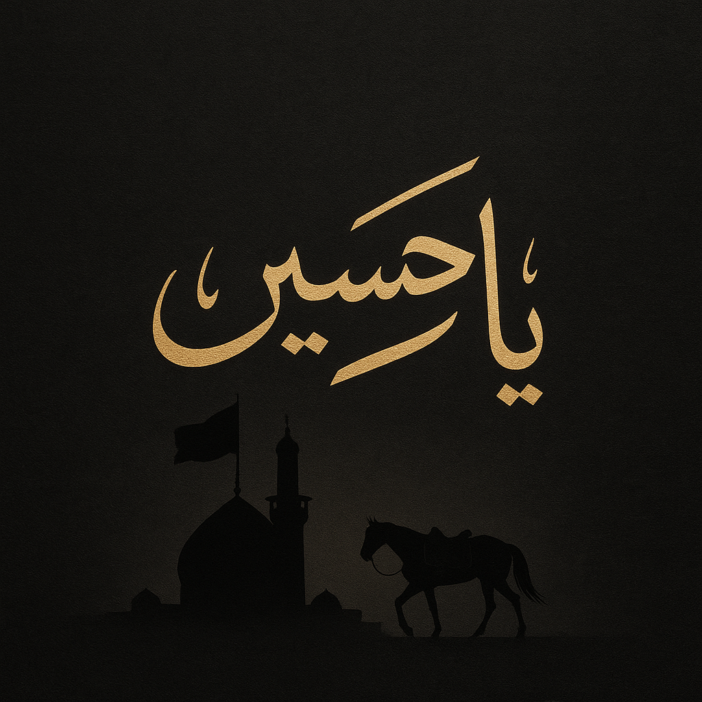 طراحی بنری مدرن، شیک و باوقار برای ایام محرم، در بزرگداشت امام حسین (ع) — شامل خوشنویسی اسلامی زیبا به رنگ طلایی یا سفید روی پس‌زمینه‌ای مشکی و بافت‌دار — در مرکز طرح عباراتی مانند «یا حسین» یا «لبیک یا حسین» با خط نستعلیق یا ثلث سنتی و رعایت املا صحیح زبان عربی — با جزئیات هنری ظریف مانند سیلوئت کربلا، پرچم یا اسب تنها — طراحی مینیمال اما اثرگذار، با نورپردازی نرم و حس و حال معنوی و محترمانه — مناسب برای مخاطبان مسلمان و عاشقان امام حسین (ع) — ادای احترام خاص و احساسی با طراحی حرفه‌ای و ترکیب بصری متعادل.
